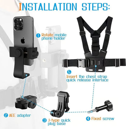 Adjustable Phone Clip Holder with Chest Strap for Cameras and Mobile Devices – Versatile, Durable & Adjustable